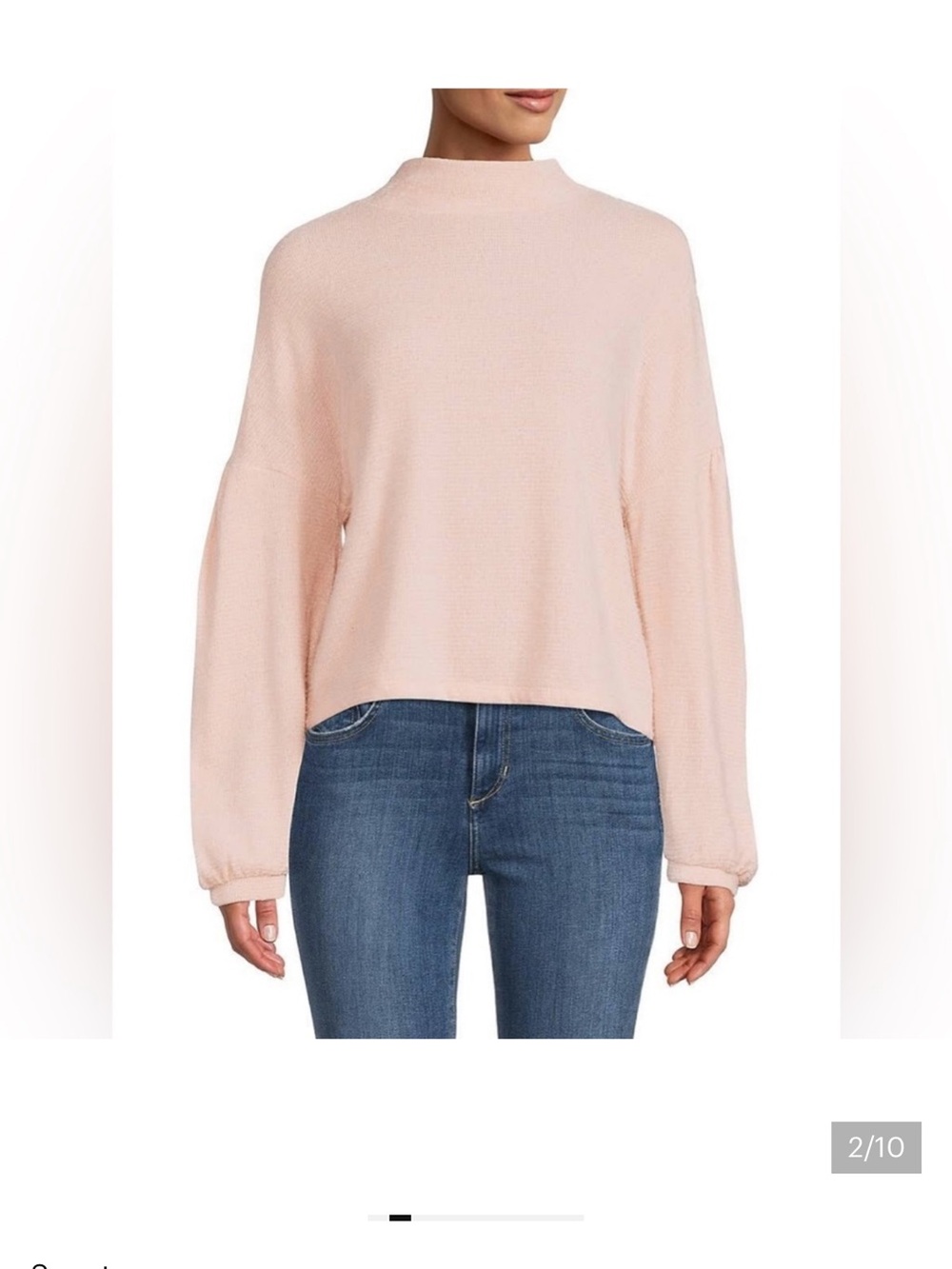 SANCTUARY Eyelash Knit Balloon Sleeve Mock Neck Sweater  Size L Versatile Staple